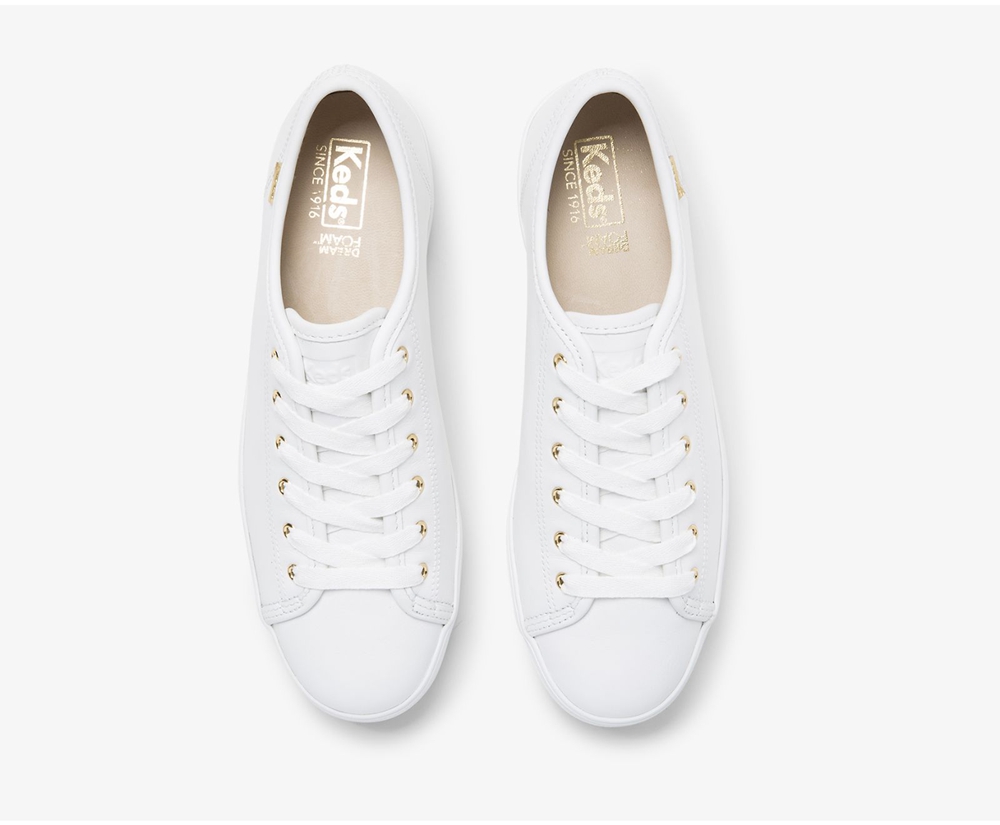 Zapatillas Keds Mujer Blancas - Triple Kick Luxe Cuero - 087-PUSGLR